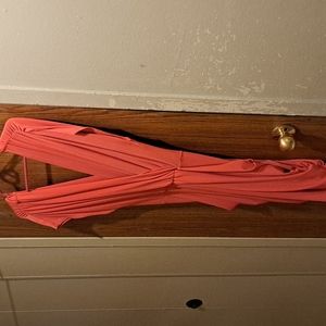 Wrap fitted coral dress with side pockets